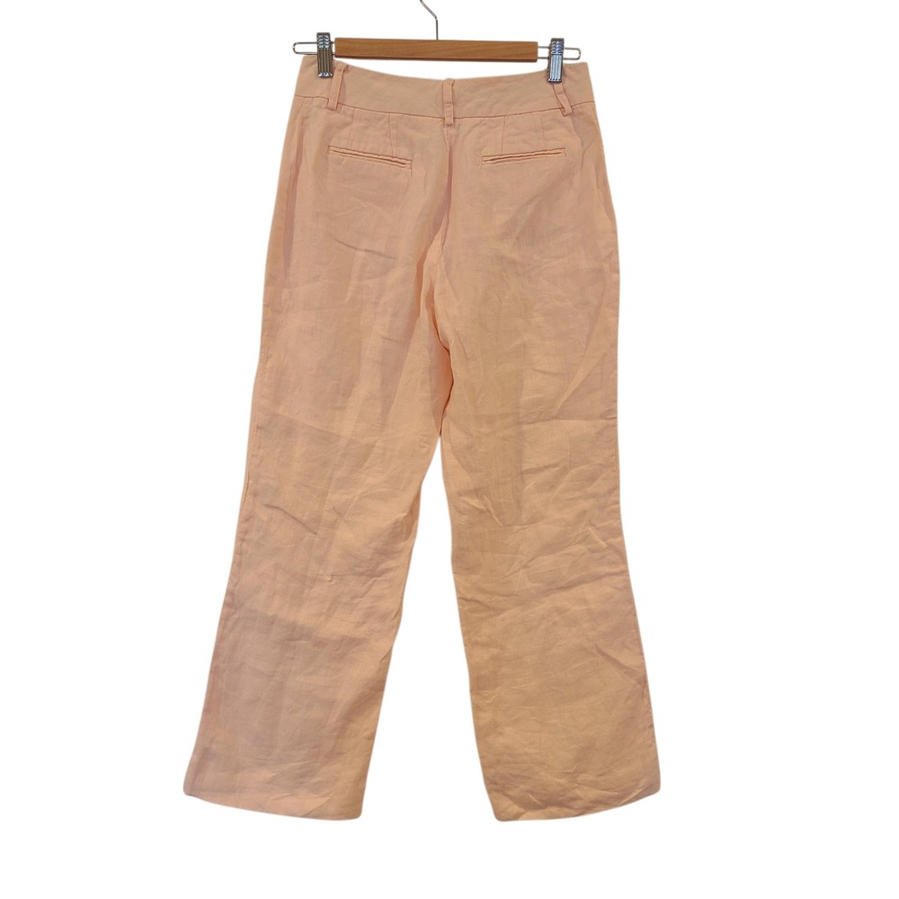 Lands End Womens Peach Pink 100% Linen Wide Leg High Rise Trousers Size‎ 4